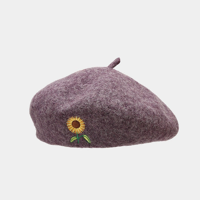 Wholesale Artistic and retro sunflower embroidered beret fashionhat