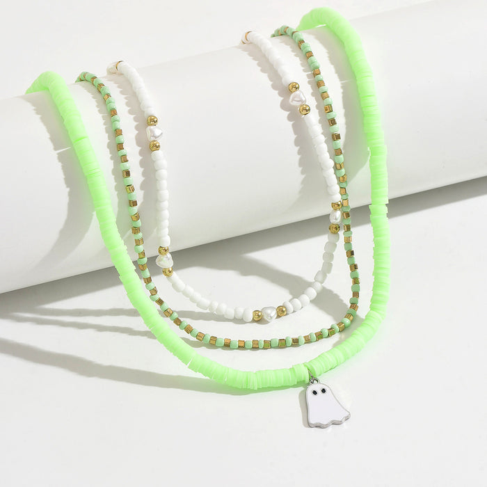 Wholesale Jewelry Soft Pottery Beaded Necklace Ghost Pendant Clavicle Chain for Women