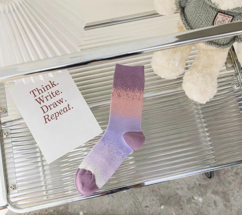 Wholesale Sock fashion designer tie dye gradient color personalized pure cotton mid tube socks