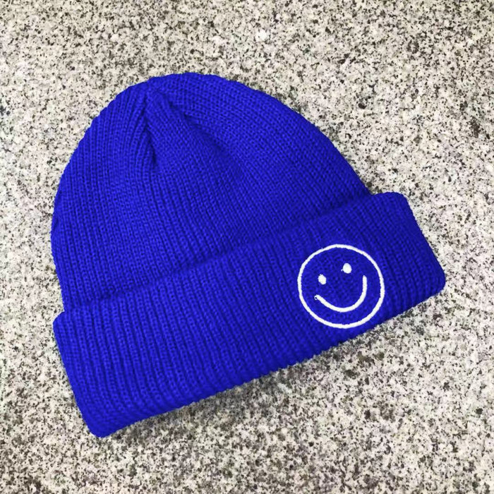 Wholesale Smiley Face Embroidery Solid Color Acrylic Knitted Wool Hat JDC-FH-YBQX006