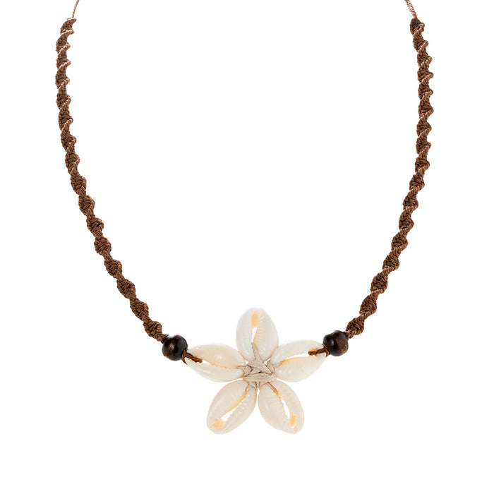Wholesale Vacation style shell weaving flower wood bead rope weaving adjustable necklace accessories