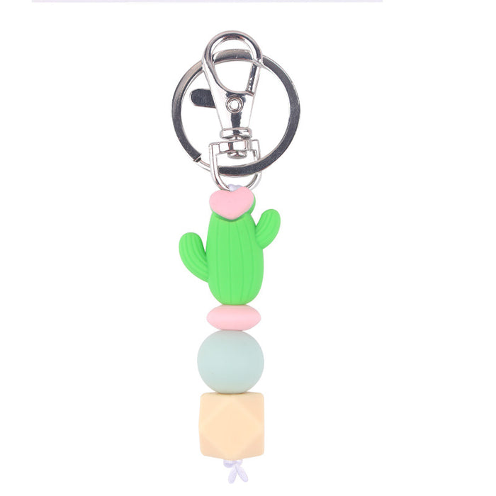 Wholesale Santa Cartoon 3D Cactus Silicone Bead Keychain JDC-KC-GuangTian033