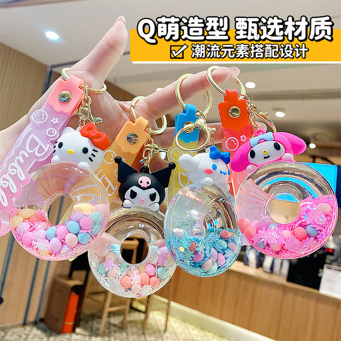 Wholesale Cute Donut Design Crystal Sand Floating Keychain Acrylic Accessory