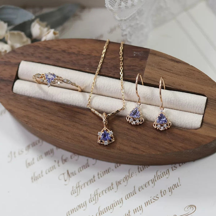 Wholesale Water droplet ice crystal natural light luxury ring earring set