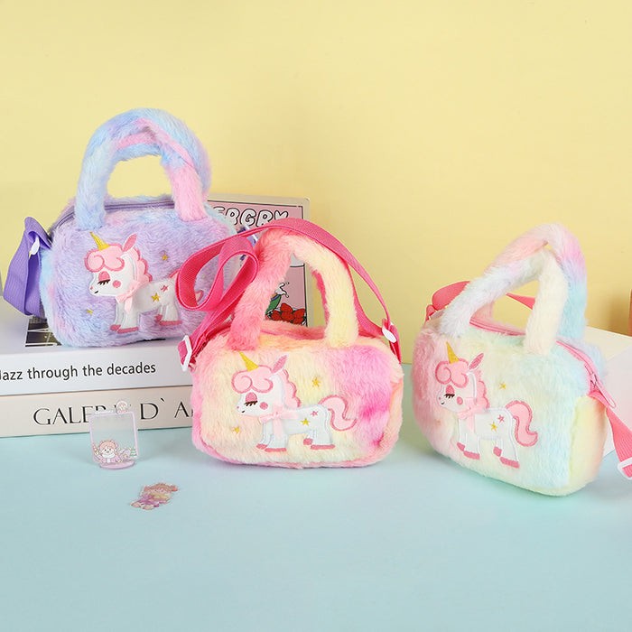 Wholesale Children' s Cute Unicorn Plush Shoulder Bags Cartoon