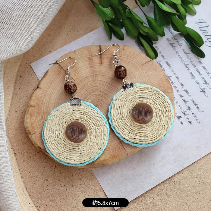 Wholesale Rattan Woven Ethnic Style Wooden Earrings JDC-ES-Luox010