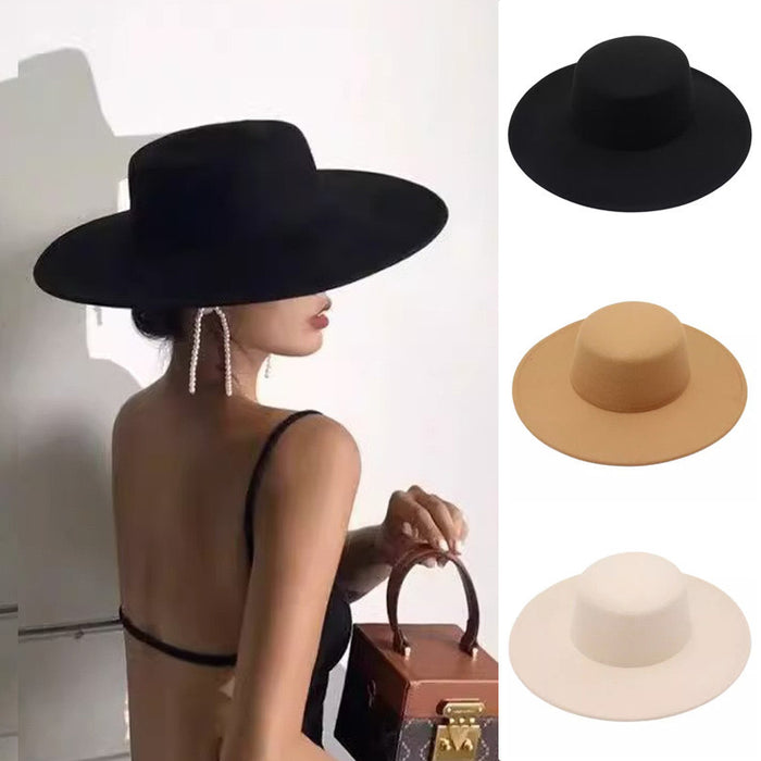 Wholesale Flat top hat, top brim, versatile felt hat, women's jazz hat, French style
