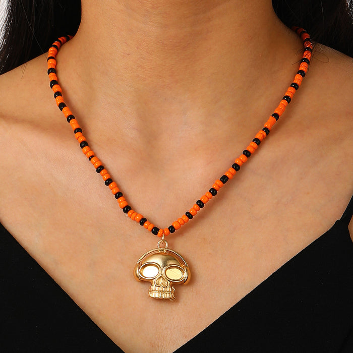 Wholesale Gothic  Skull Rice Bead Necklace Pumpkin Skull  Dark Wind Skull Pendant