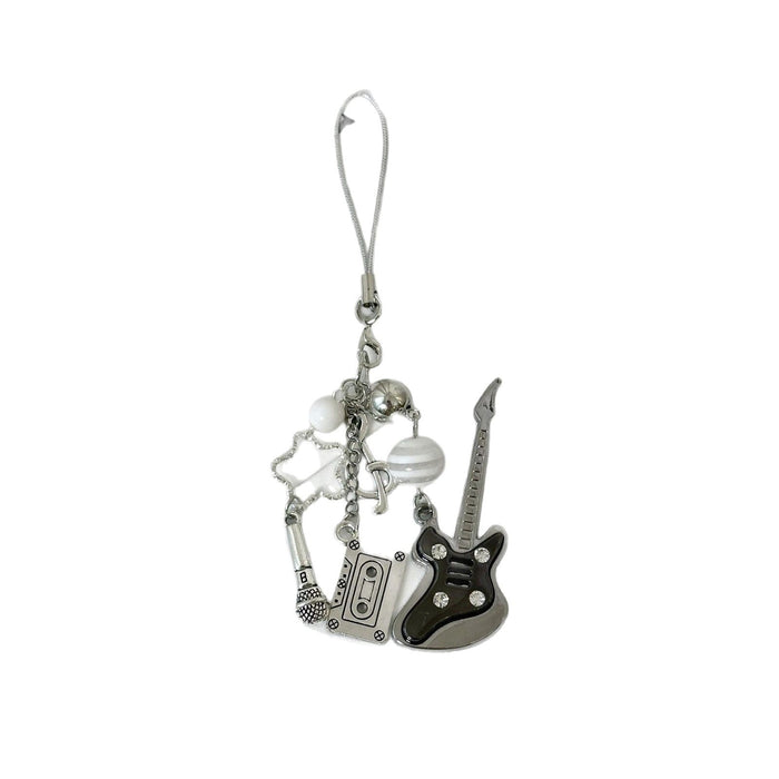 Wholesale Black and White Guitar Mobile Phone Chain Pendant Keychain Bag Accessories