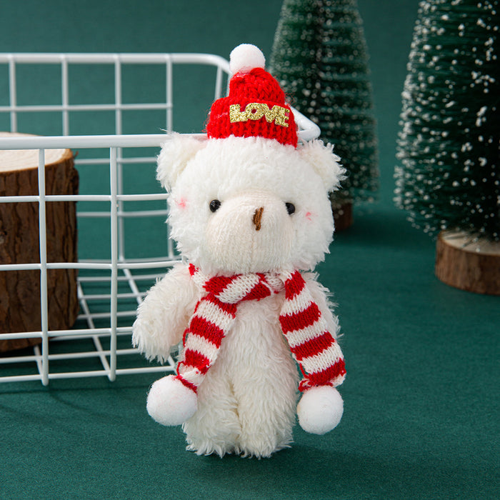 Wholesale Plush Bear Cloth Keychain with Green f and Peaked Hat for Christmas Gift Boutique MOQ≥2