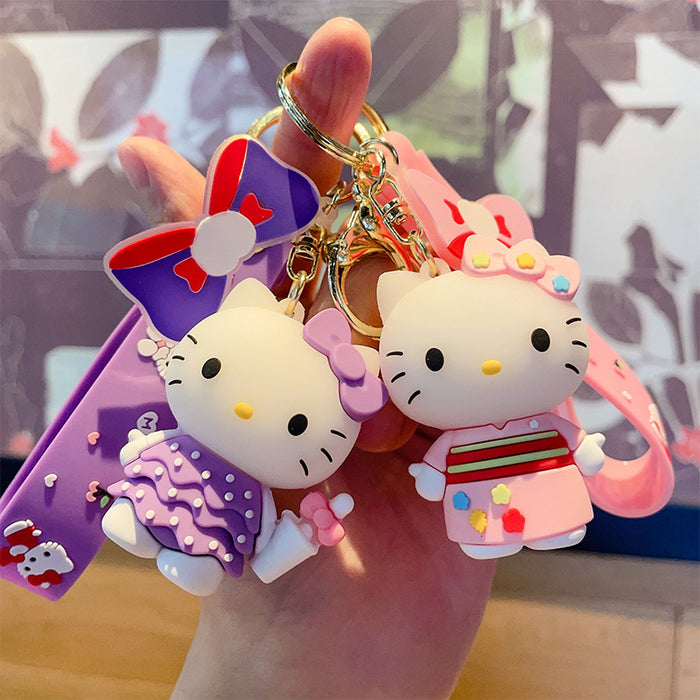 Wholesale Keychain Cartoon Animation PVC Doll Cat Bag Pendant Car Key Ring Creative Gift