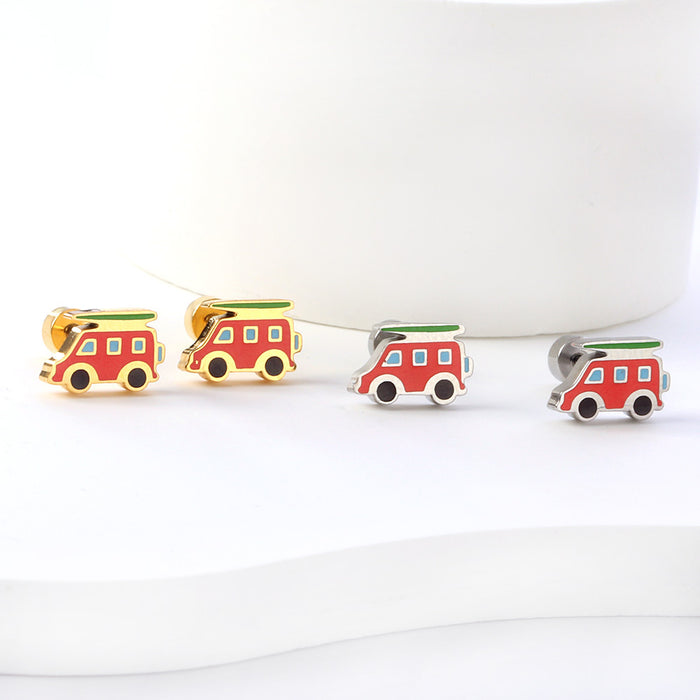 Wholesale Cute Animal Earrings Sweet Style Cartoon Colorful Yellow Duck Electroplated Stainless Steel Earrings