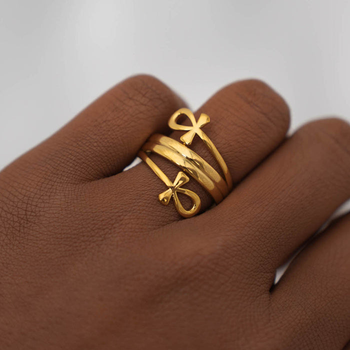 Wholesale Stainless Steel Double-Layer Bow Open Ring Simple Jewelry for Women