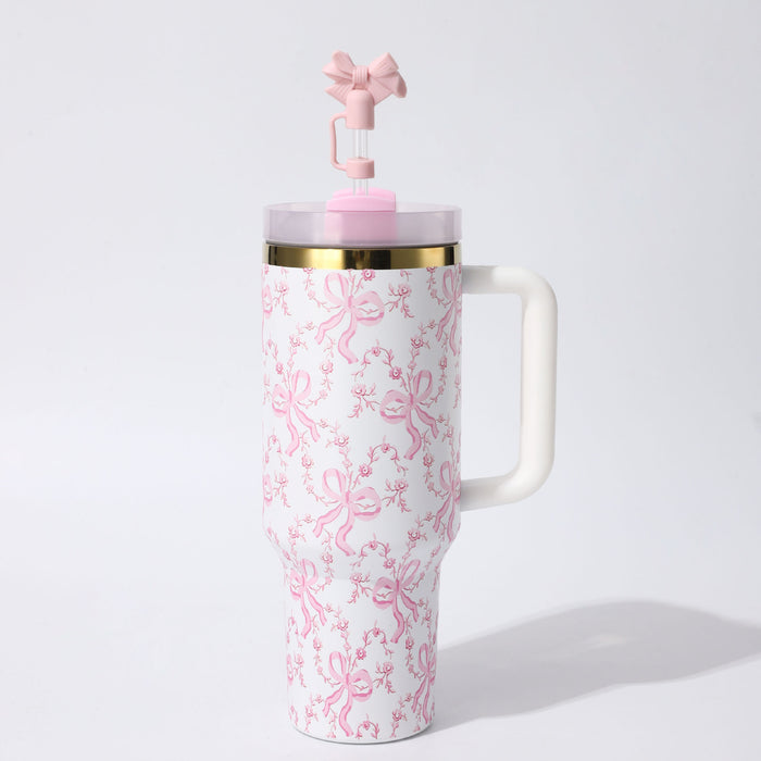Wholesale Floral 40oz Stainless Steel Vacuum Insulated Tumbler with Handle Trendy Car Cup MOQ≥2