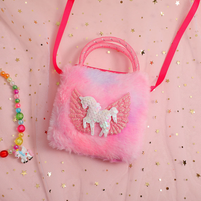 Wholesale Children' s Cartoon Unicorn Shoulder Bag Cute Girl' s Storage Crossbody Bag Daily Wear Plush Handbag Bag for Women