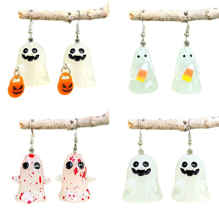 Wholesale Halloween Luminous Resin Earrings Stereo White Ghost Pumpkin Pendant