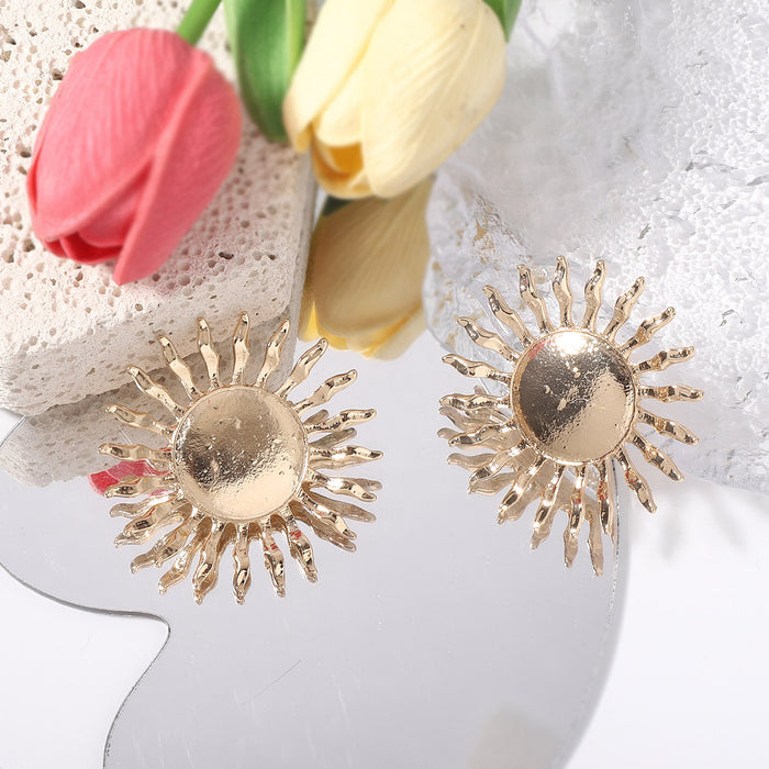 Wholesale Alloy Exaggerated Sunflower Pendant Necklace Earrings Bohemian Style