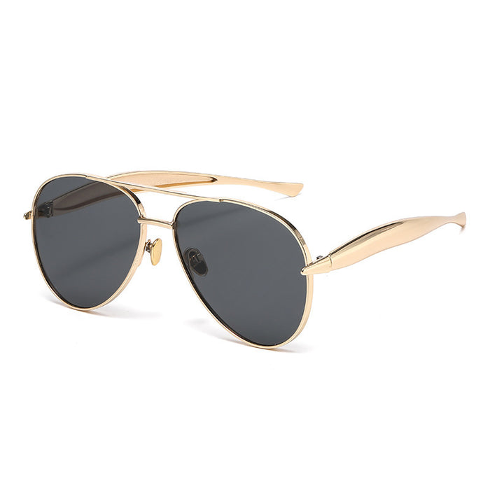 Wholesale Metal Sunglasses for Women Large Frame Double-Bridge Sunglasses