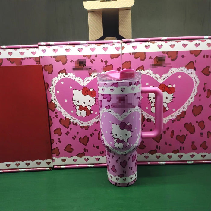 Wholesale 2pcs 40oz Cute Cartoon Straw with Handle,  Portable Stainless Steel Ice Bullies Cup
