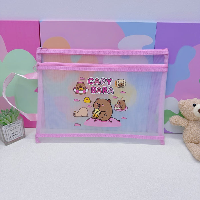 Wholesale 10pcs/ pack A4 Double-Layer Mesh Zipper Bag File Folder