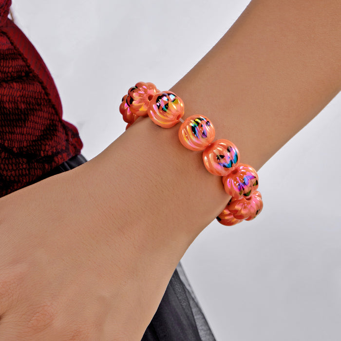 Wholesale  Skull Pumpkin Bracelet Wood Print Handmade Beaded Bracelet