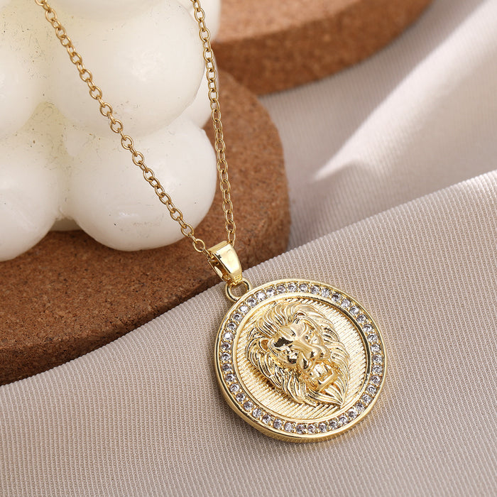 Wholesale Gold-plated Copper Zircon Colored Vintage Animal Relief Necklace JDC-NE-ShangY039