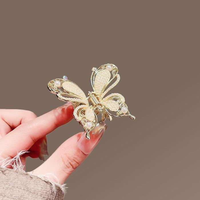 Wholesale Three dimensional butterfly rhinestone pearl hair clip, grip clip, back of head, half tied hair, shark clip, top clip