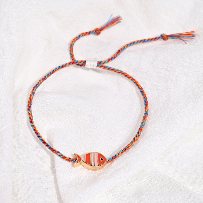 Wholesale Trendy Purple Adjustable Woven Cord Bracelet With Alloy Enamel Fish Pendant Ins Style Women S Jewelry Accessory Party Gift