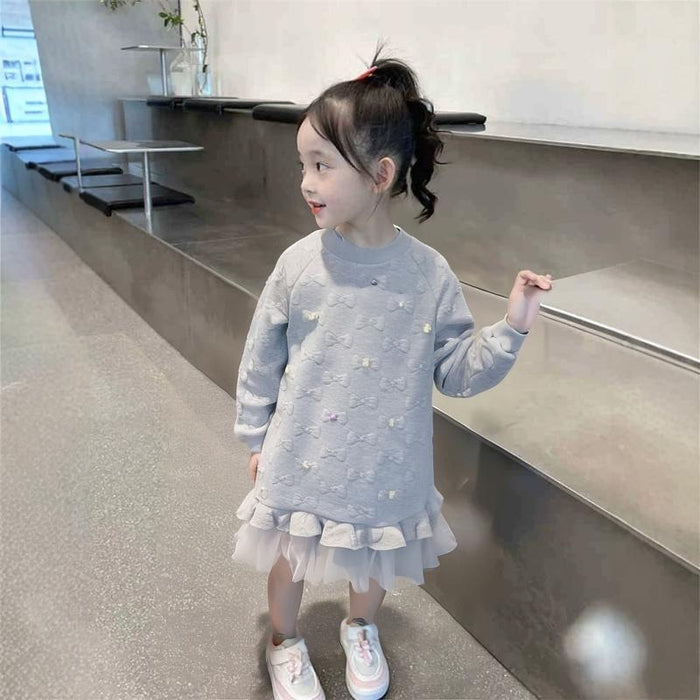 Wholesale Long Sweater Dress Lace Stitching Mesh Children's Skirt JDC-CTS-MianY023