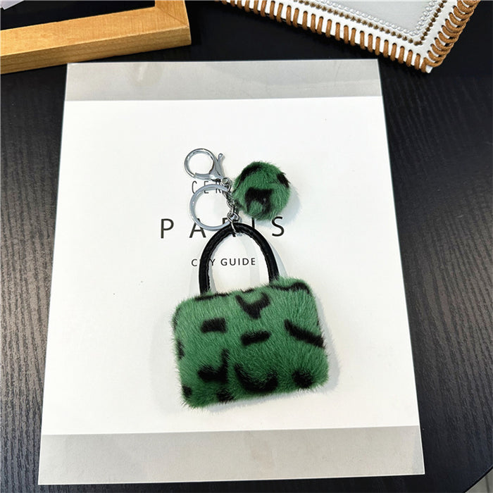 Wholesale Leopard print bag keychain student cute plush cartoon pendant car key chain fur ball pendant accessories