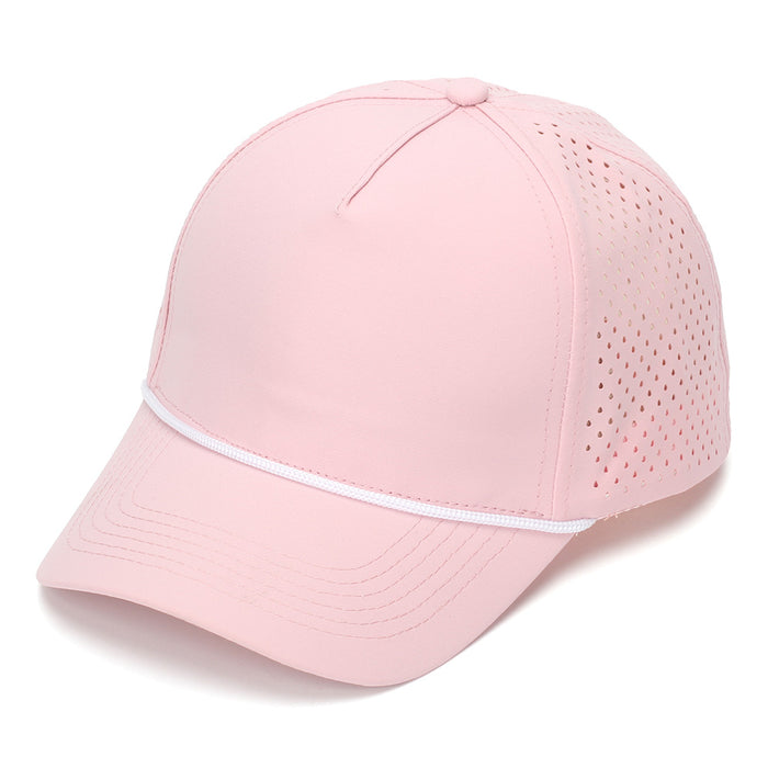 Wholesale White Quick-Dry Baseball Cap with Strap - Breathable Perforated Sun Protection Hat for Summer Outdoor Activities