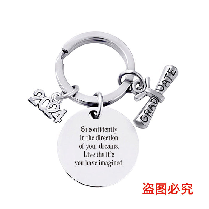 Wholesale Graduation Season Gift Round Stainless Steel Keychain JDC-KC-GangGu049