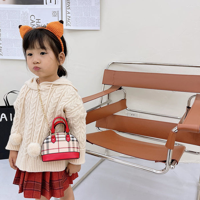 Wholesale PU Children's Zero Wallet Grid Chain Crossbody Bag Handbag Shell Bag JDC-SD-YuanDuo006