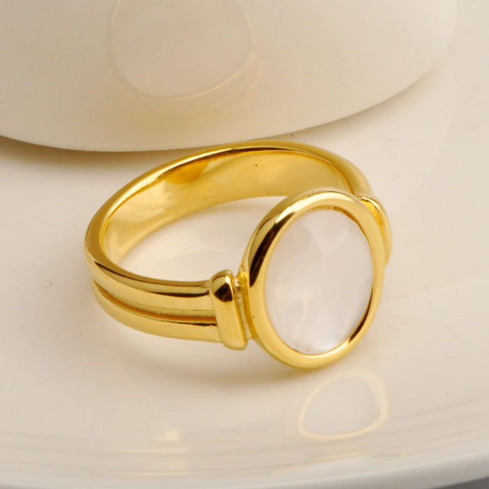 Wholesale Roman arc white shell fritillary oval ring titanium steel