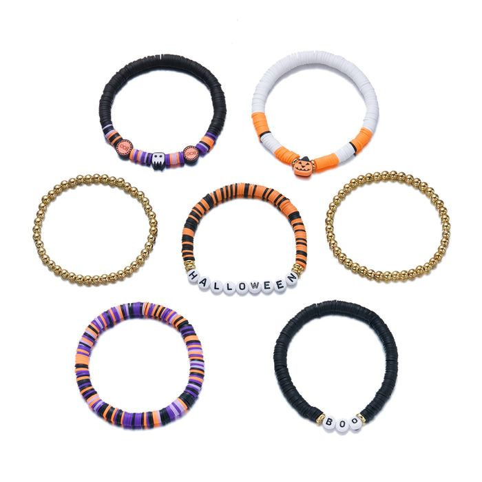 Wholesale Alloy Bracelet Set - 7pcs Funny Pumpkin Bat Beaded Bracelets