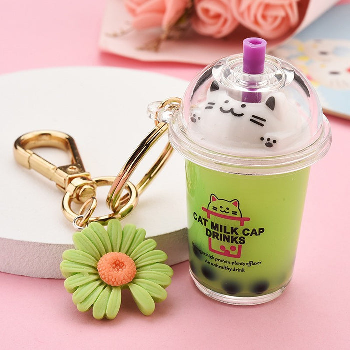 Wholesale Quicksand Cat Bubble Tea Keychain