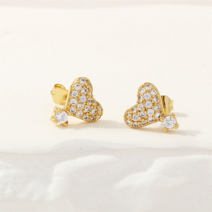 Wholesale 18K Gold-plated Copper-plated Zircon Heart-shaped Earrings JDC-ES-TianYi005