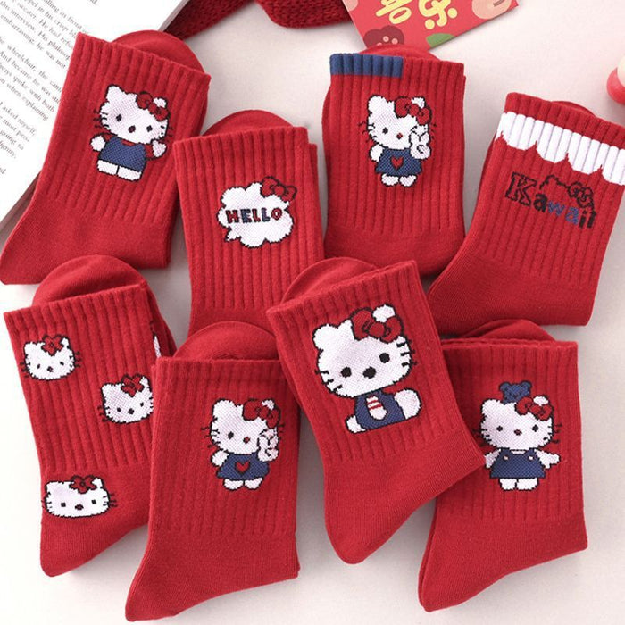 Wholesale Women' s Mid-Calf Bright Red Cartoon Cute Socks