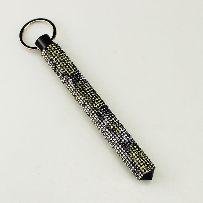 Wholesale Fashion Rhinestone Alloy Window Breaker Keychain Car Key Accessory Cyan Round Head Pendant For Gift Boutique Resale