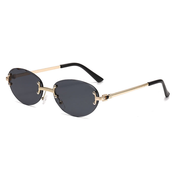 Wholesale Frameless cut sunglasses, fashionable oval frame glasses, gradient sunglasses