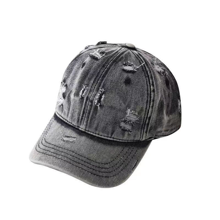 Wholesale British ripped hat, vintage distressed washed denim baseball cap, outdoor sun shading and sun protection, curved brim duckbill cap