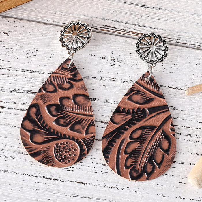 Wholesale Leather Earrings Bohemian Embossed Pattern Party Wear Boutique Resale