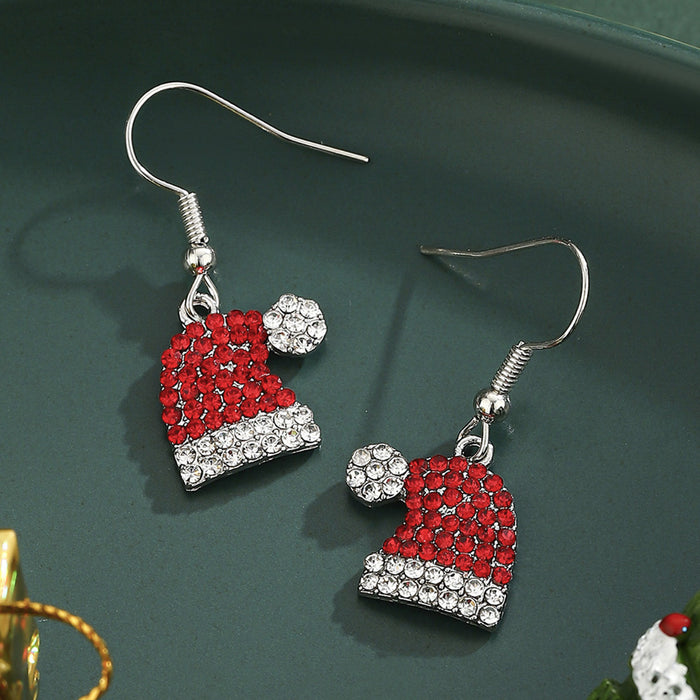 Wholesale Christmas earrings with diamonds,  autumn and winter Christmas hat rhinestone earrings
