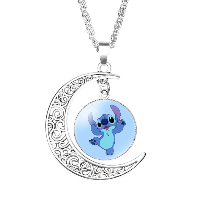 Wholesale Glass Cartoon Pattern Time Gem Moon Necklace JDC-NE-NH006