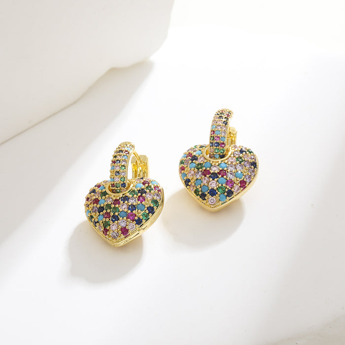Wholesale Light luxury, high-end temperament, retro colored zircon heart-shaped heart earrings, earrings, earrings, ear buckles