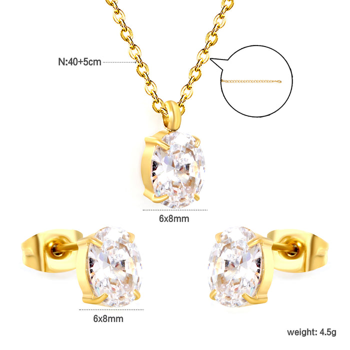 Wholesale White zirconium earrings necklace stainless steel drop-shaped geometric diamond jewelry
