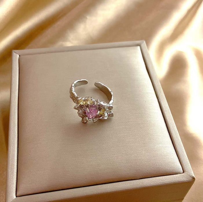 Wholesale Color Zircon Irregular Ring Personalized Niche Design Cold Wind Shaped Diamond Ring