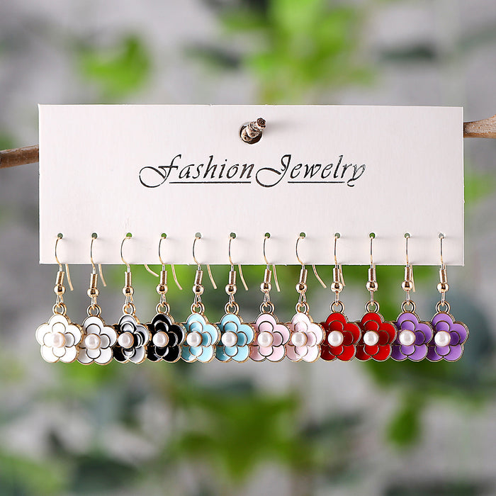 Wholesale Bohemian Colorful Flower Drop Earring Set Alloy Jewelry Accessory
