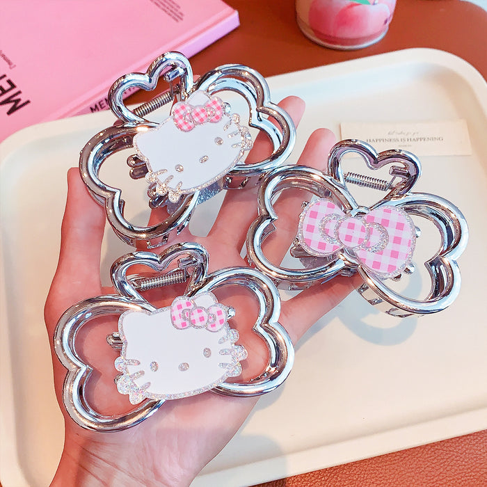 Wholesale Cat Double-Sided Claw Clip  Silver Bow Shark Clip