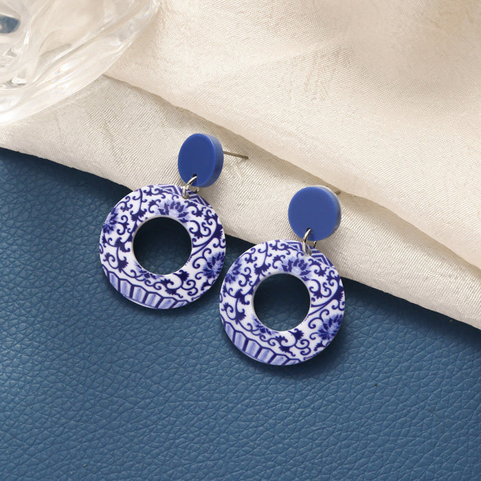 Wholesale Vintage printed exaggerated earrings with silver needles for women